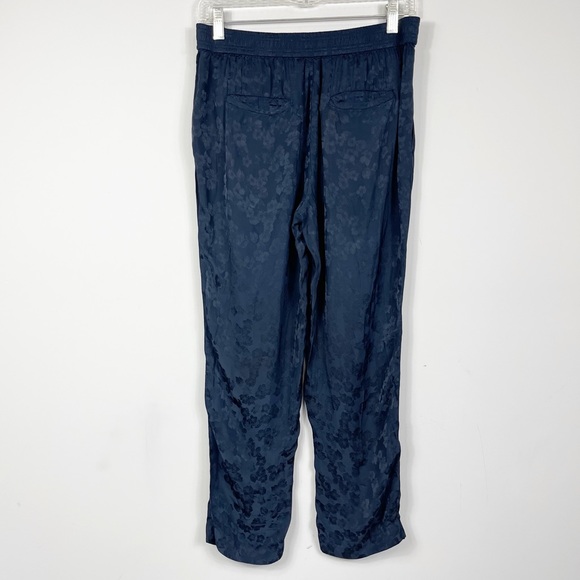 Theory Slim Pull On Pant in Viscose Jacquard Floral Navy Blue Ankle Trousers 6 - Picture 6 of 15